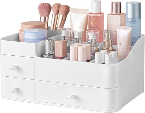 Makeup Organiser with Drawers,Large Capacity Countertop Organizer for Vanity,Bathroom and Bedroom Desk Cosmetics Organiser for Skin Care,Brushes, Eyeshadow, Lotions, Lipstick, Nail Polish and Jewelry