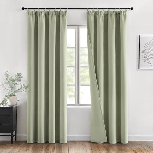 MIULEE Verdunklungsvorhang Blickdicht 2er Set B140 H245 Salbei Grün | blickdichter Verdunklungsvorhang mit Kräuselband, modernes Design, kälteabweisend, dekorativ für Wohnzimmer und Schlafzimmer