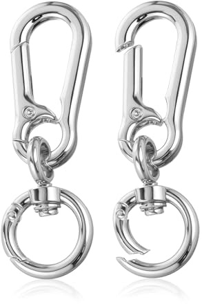 Andibro Drehbare Karabinerhaken,2 Stück Metall Karabiner Schlüsselanhänger mit Drehgelenk Goldene Abnehmbare Karabinerverschluss für DIY Handtasche Keychain Basteln Geldbeutel Rucksack (Silber)