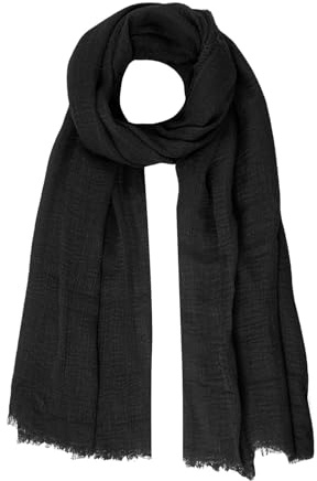 Nydotd Bufanda de verano de lino y algodón arrugado para mujer, chal largo para playa, hiyab con flecos, Negro -, 180.34 x 88.9 cm