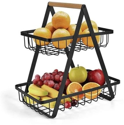 Bols à fruits, Fruit Basket Grand panier à Fruits en métal à 2 niveaux, panier de Camping Portable, étagère de rangement for Fruits et légumes, rangement de cuisine domestique Bols à fruits pour la ta
