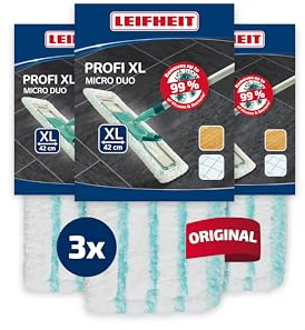 Leifheit Funda para Mopa Profi Micro Duo, Microfibra Doble, Set 3 | Microfibra con cerdas especiales, lavable hasta 400 veces a 60 °C, apta para piedra, parqué y tarima, alta absorción