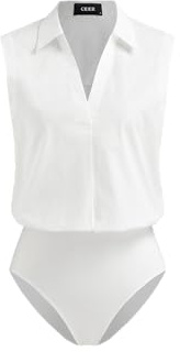 CIDER Button Down Shirt Women's Sleeveless Blouse Solid Top Work Shirt Bodysuit Collared Neck Casual