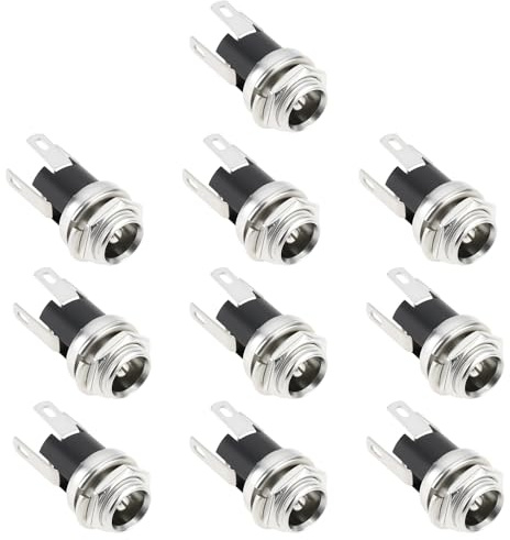 Create idea 10 Connettori Femmina Per Presa Di Alimentazione CC Da 5,5 Mm X 2,5 Mm 3 Pin Montaggio Su Telaio Per Alimentatore CCTV Da 12 V
