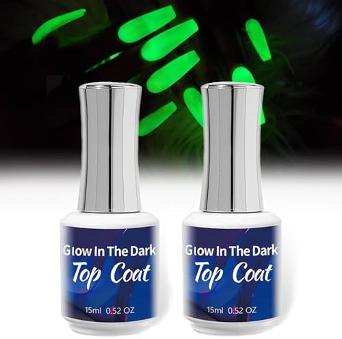 2 Bottles Glow in the Dark Nail Gel Top Coat - 30ML Long-Lasting Luminous Polish for Nail Art (UV/LED Cured) - Perfect for Salon & DIY Use