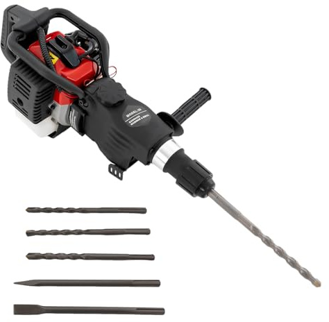 Benzin Abbruchhammer 33CC, 2-Takt Stemmhammer mit 3 Bohrer und Kraftstofftank, 30J Modern Meißelhammer, 1000W Bohrhammer Betonbrecher Schlaghammer mit Spitzmeißel und Flachmeißel