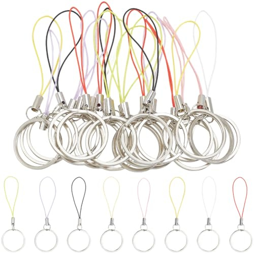 GORGECRAFT 40Pcs 8 Colors Split Key Chain Rings with Lanyards Rope Nylon Hand Wrist Lanyards String Cell Phone Charms Short Key Ring Loop for USB Flash Drives Cellphone Keys Keychains 8x2.5cm