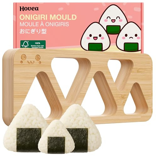 Hovea - Onigiri Form aus Bambus - Kleine & Große - Sushi Reisball Presse - Mini Onigiri Maker für Bento - Japanischer Omusubi Dreieck Snack - Holzform - ONG005