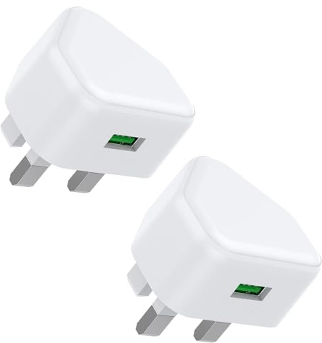 USB Plug UK,USB Charger Plug Adaptor UK 2Pack Phone Plugs with USB Port Compact 3 Pin Single Way Mains Charge Head 5W 5V 1AMP Socket Charging for iPhone 13 12 11 SE XS XR X 8 7 6 5 iPad Watch Airpods