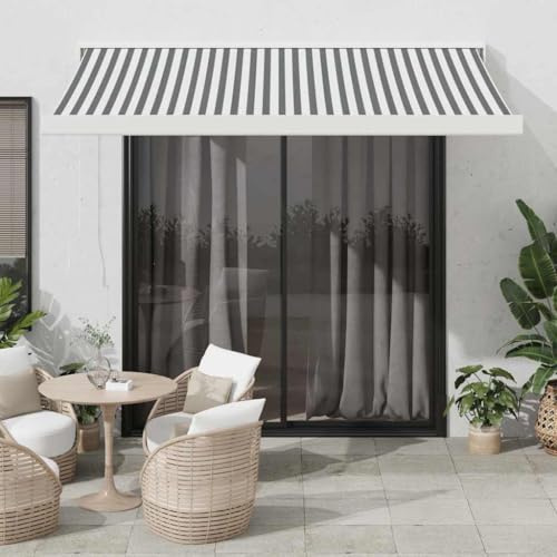 Store de balcon - Brise-vue - Rétractable - Anthracite et blanc - 3,5 x 2,5 m - Tissu et aluminium - Pour restaurant de jardin, café, extérieur - Montage facile