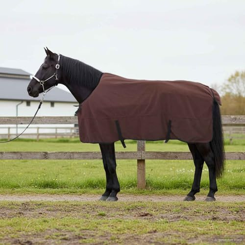 Couverture de cheval lavable en polyester avec housse amovible marron foncé - Couverture d'hiver réglable pour chevaux