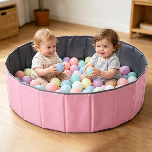 KBIBCK Ball Pit, Foldable Baby Ball Pit, 100 CM Kids BallPit for Children Girls Boys, Nursery Baby Playpen, Portable Babys Round Ocean Balls Pool for Dogs Cats Indoor Outdoor,Balls Not Included (Pink)