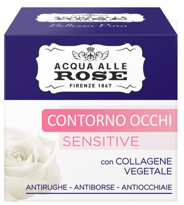 Acqua alle Rose, Contorno Occhi Antirughe Sensitive, Crema Occhi Antiage e Anti Occhiaie - Con Collagene Vegetale e Estratto di Rosa, Ingredienti Naturali - 15 ml