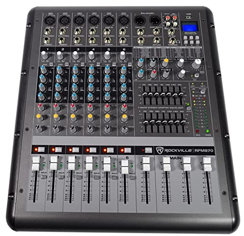 Rockville RPM870 6000w Powered Mixer, 8 Channel, 8 XDR2 Mic Pres, USB, 24-Bit Effects, Bluetooth, for Live Bands and DJs