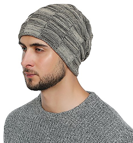 DonDon herr vinter lång beanie mycket varma och mjuka mössa med teddy-fleece beige svart