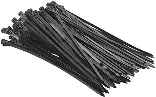 AGT Lösbarer Kabelbinder: 100er-Set wiederverschließbare Kabelbinder, schwarz, 300 x 7,6 mm (Kabelstrapse, Kabelhalter, Haken)