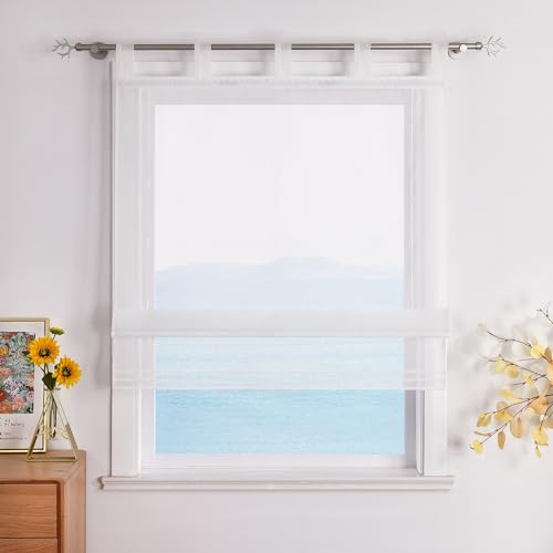 ESLIR Raffrollo mit Schlaufen Raffgardinen Gardinen Küche Transparent Schlaufenrollo Vorhänge Modern Voile Beige BxH 140x155cm 1 Stück