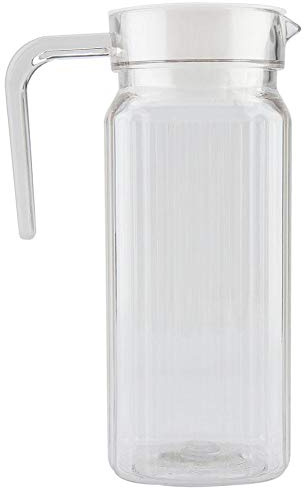 Acryl-Krug Karaffe mit Deckel und Griff, gerippt, gestreift, Saftflasche, Kunststoff, Trinkgeschirr, Wasser, Eiskalt Spender für Bar Zuhause 800 ml