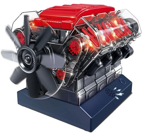Playz V8 Combustion Engine Model Kit That Runs - Build Your Own STEM Mini V8 Model Engine Kit for Adults & Kids Age 12+, Visible V8 Mini Engine Kit That Works for Adult w/ 270 STEM Parts