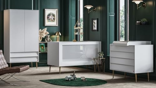 QMM TraumMoebel Babyzimmer Kinderzimmer komplett Set Bonny weiß Bett Schrank Kommode weiß oder Eiche (Weiß)
