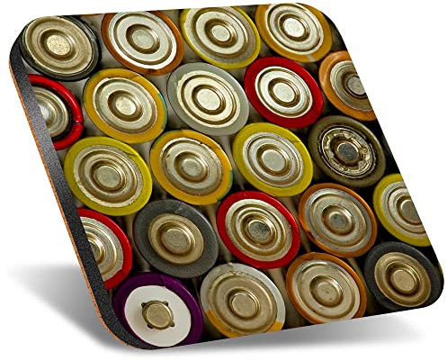 DV DESIGN 1 x Eco Square 12cm Coaster - Retro Batteries Power Bank Drink Cup Mug Glass Table Protection Mat #3084