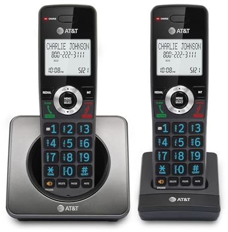 AT&T GL2101-2 DECT 6.0 2-Handset Cordless Phone with Call Block & Caller ID - Full-Duplex Speakerphone, 2 White Backlit Display, Lighted Keypad, Graphite & Black