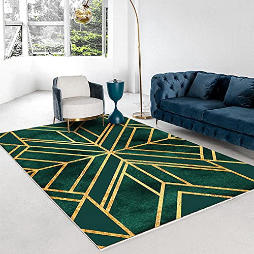 makeups1 Klassischer Orientteppich, Helles Luxus-Grün-Gold geometrisch, Kurzflor Waschbarer Anti-Rutsch Ornamente Muster Teppich 150 x 200 cm