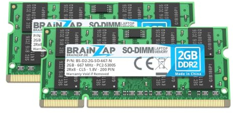 BRAINZAP 4GB (2x2GB) DDR2 667MHz PC2-5300S-555 SO-DIMM CL5 2Rx8 1.8V Unbuffered Non-ECC Memoria RAM para portátil Laptop Módulo de Memoria Memory