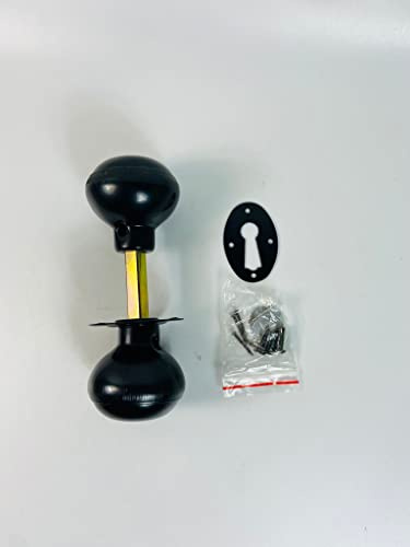 EuroArt Rim Mortice Door Knob Adjustable Rim Knob and Gate Handle in Black Finish 125x45x45mm with Adjustable Length 125–160mm Fixings Included