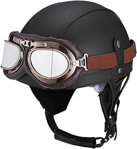 Motorcykelhalvhjälm VintageMotorcykelhjälm med skyddsglasögon DOT/ECE-godkänd halvansiktsskoter ATV Skateboardhjälmar för män och kvinnor (Color : 15, Size : M(57~58cm))