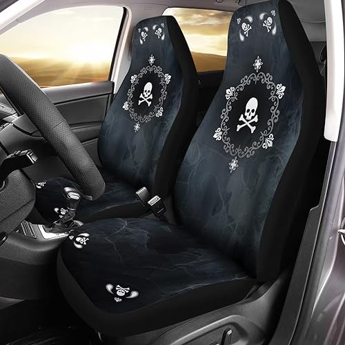 Bulopur Autositzbezüge, Motiv: niedlicher Totenkopf, universal, passend für Auto, SUV, Limousine, LKW, 2 Stück