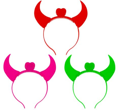 BF Souvenirs 1x LED Haarreif DEVIL in 3 Farben leuchtend Teufels-Hörner mit Herz Party Junggesellinnen Abschied Halloween Volksfest Kinder-Geburtstag Konzert Herz Teufelchen Engel