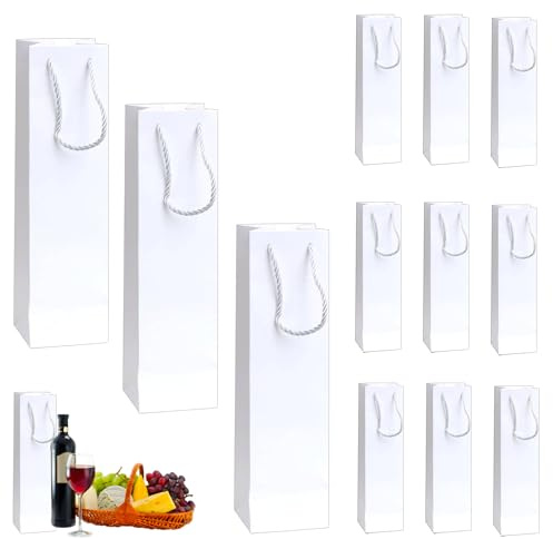 12 Stück Wein Geschenktasche - Weiß Weinflaschenbeutel aus Kraftpapier mit Griff - Kraft Wein Organizer für Weihnachten, Hochzeit, Geburtstag & Party Geschenktüten