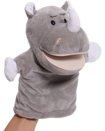 Proumhang Marionette a Mano per Bambini,Morbido Peluche Animale Zoo Marionetta per Bambini,Ragazzi,Ragazze,Grandi Bocche Mobili Rinoceronte 25cm