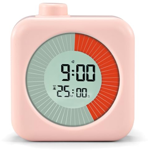 BlueSwan Visueller Timer Kinder, 60-Min Countdown für Zuhause, Küche,Büro | Schultüte Füllung für Einschulung Junge mädchen, Wecker Kinder mit Drehbarer, Uhr und Stumme Alarmfunktion, Rosa