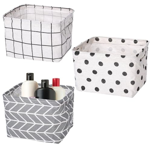Sliverdew 3 scatole portaoggetti in tessuto con manici, 20 x 16 x 14 cm, piccolo organizer per riporre oggetti, impermeabile, pieghevole, per il bagno