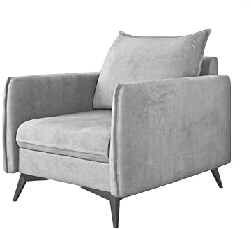 S-Style Möbel Nina Sessel Für Wohnzimmer Moderner Polstersessel Für Schlafzimmer Loungesessel Clubsessel Wartezimmer Einzelsessel Mit Schwarzen Metallfüßen Sofa Sessel & Stühle Silber 74x91x86 cm