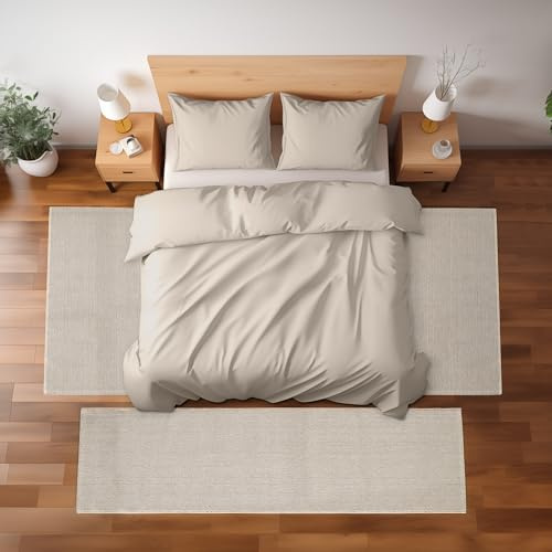 Carpetsale24 Bettumrandung Schlafzimmer Teppich Läufer Set 3 teilig, Cut-Loop Optik, Einfarbig Creme Meliert, Küchen Läufer Deko Teppich Grösse: 2 St. 60x100 cm | 1 St. 80x150 cm