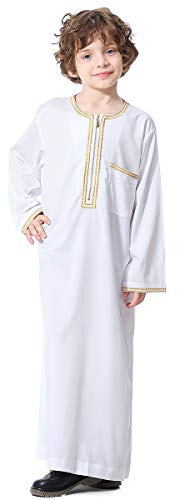YOOCHUENG Weiß Abaya Jungen Kinder (125-155cm),Muslimische Kaftan Junge