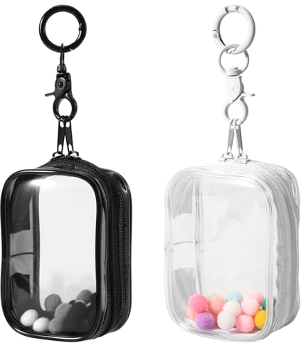 2stk durchsichtige Figuren Ausstellungstasche, Blindbox-Ausstellungstasche mit Schlüsselanhänger Mini-PVC-Puppentasche Tragetasche für Mini-Figuren-Puppensammler(Schwarz, Weiß)