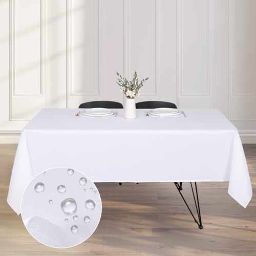 Kapwall Tischdecke Outdoor Abwaschbar 137x240 Weiß Gartentischdecke Tischdecken Table Cloth für Outdoor, Garten, Hochzeit,