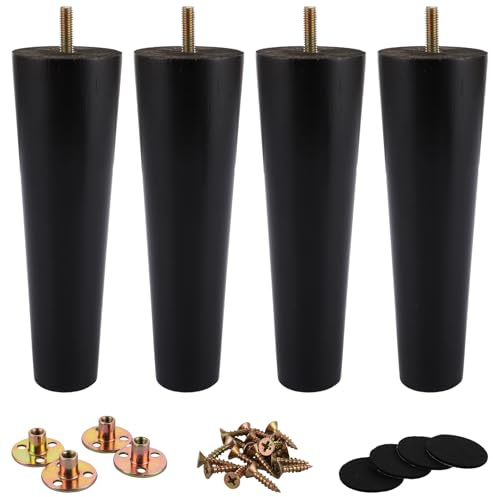 ZOFUN 4 stycken möbelfötter i trä, bordsben, 20 cm, möbelben, runda | Sofffötter träben med förborrade M8 5/16 tum bultar & monteringsplattor och skruvar för soffa, säng, skåp, soffa stol