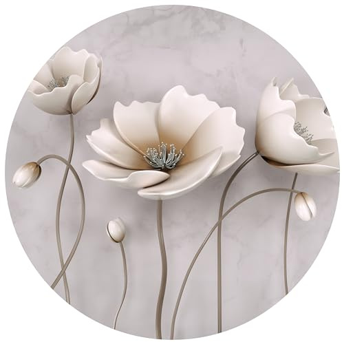 wandmotiv24 Runde Fototapete Betonwand mit Blumen, selbstklebendes Vlies 150g - Groß - (150x150cm) M0014
