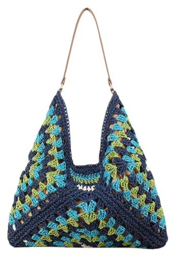 Kexpery Borsa a tracolla lavorata a maglia da donna Borse hobo all'uncinetto di capacità Borsa da nonna elegante con chiusura a cerniera patchwork for viaggi all'aperto