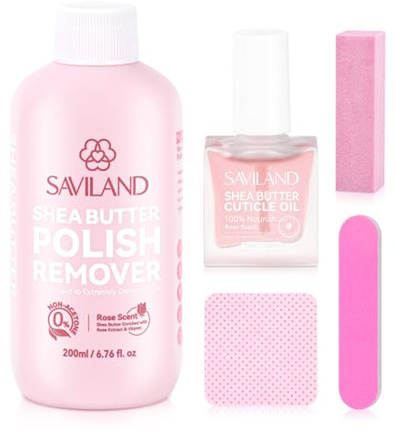SAVILAND U V Nagellackentferner Acetonfrei Set mit Cuticle Oil: 200ml Rose Cuticle Maniküre Zubehör Entfernt für Nagellack, Gel Nagellack, Acryl, Nagelkleber, Nageltips, Tipkleber