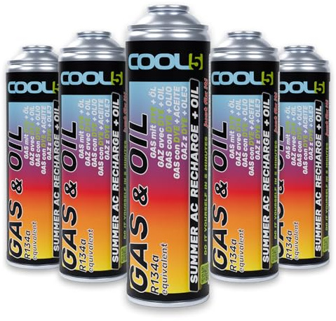 Cool5 Kit de reparación de aire acondicionado 5X – Reemplazo del refrigerante por aceite (reemplazo del gas R134a) para automóviles 1995-2016 – Alta eficiencia