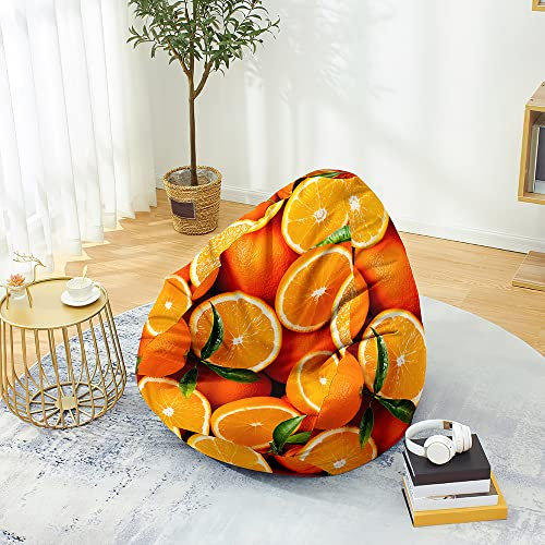 DOTBUY-SHOP Sitzsack Bezug (Ohne Füllstoff), Comfort Sitzsack Kinder Erwachsene, Waschbar Bean Bag Fruchtdruck Sitzsäcke, Gaming Bean Bag Chair für Indoor Outdoor (M,Orange)