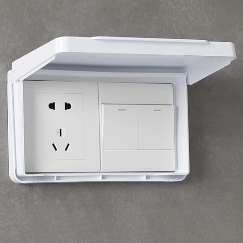 Wandschalter-Abdeckung, Badezimmer-Wandschalter-Abdeckung, wendbar, für Typ 86, Doppelsteckdose, Badezimmer, Küche, Schlafzimmer, dünn, wasserdicht (weiß)