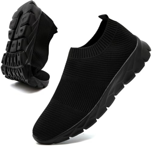 Basket Homme Chaussure de Marche Sneakers Running sans Lacets Baskets Noir Sport Respirant Tennis Slip on Confortables Fitness Course 47