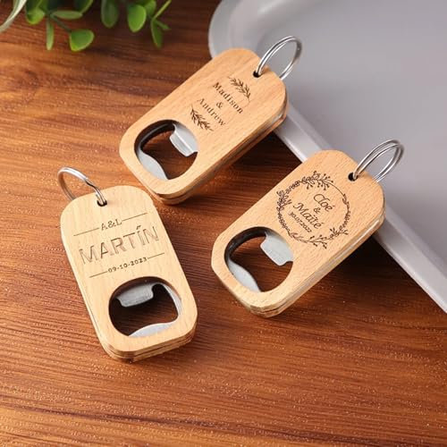 Abrebotellas de madera personalizado grabado personalizado para padrinos de boda, regalos de boda, regalo de cumpleaños (10 unidades)